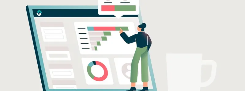 Illustration of a small woman standing on a laptop interacting with the trial metrics on the screen