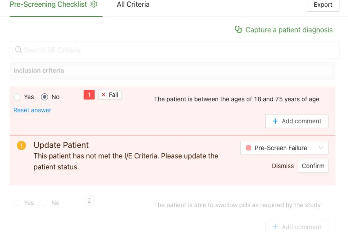 Pre-screening checklist