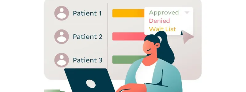 Illustration of a woman on a laptop looking at a list of patients