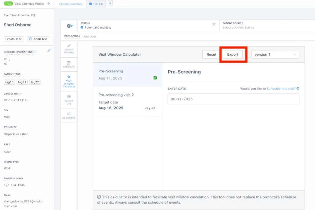 Export calculated dates screenshot 