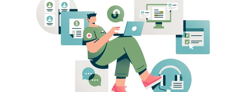 Illustration representing site staff interacting with various StudyTeam features on a laptop
