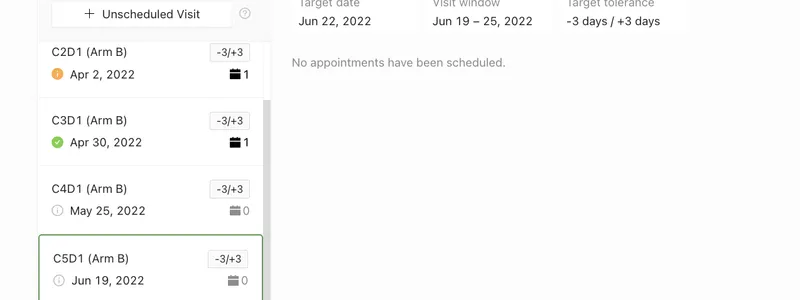 Screenshot of visit management in StudyTeam