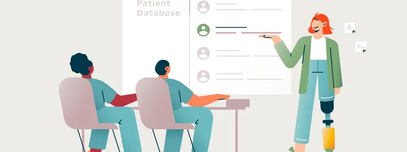Woman pointing to a board where a patient is highlighted within a list in a patient database