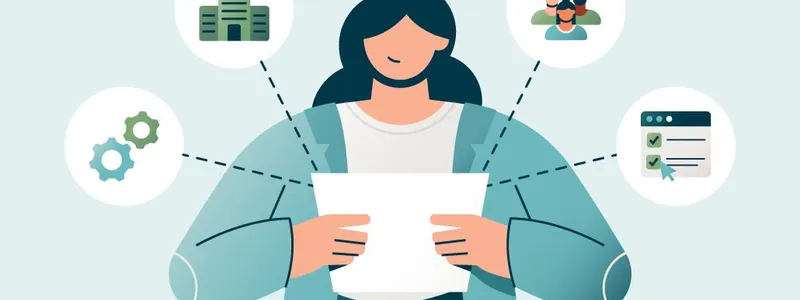 Illustration of a woman looking at a sheet of paper with icons representing different aspects of a clinical trial