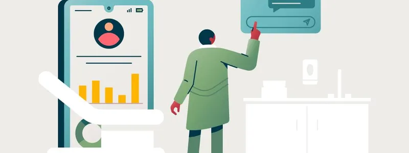 Illustration of a person in a doctors office communicating with patient digitally
