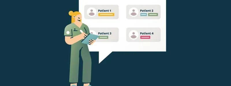 Illustration of site staff interacting with patient information