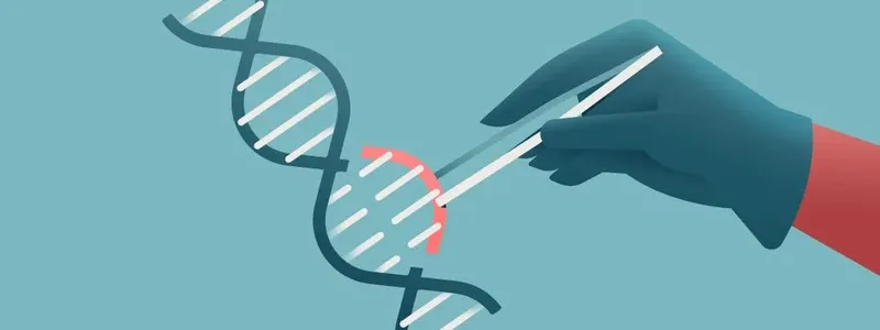 Hand with tweezers selecting a segment of DNA