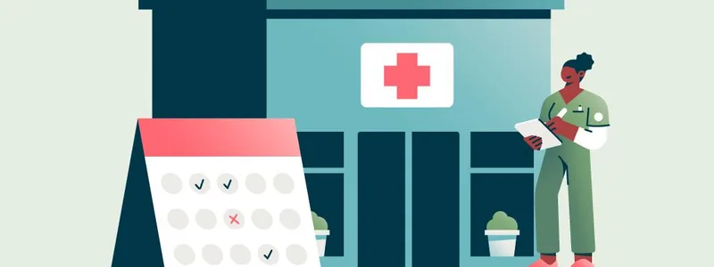 Illustration of a staff member and a calendar outside of a site